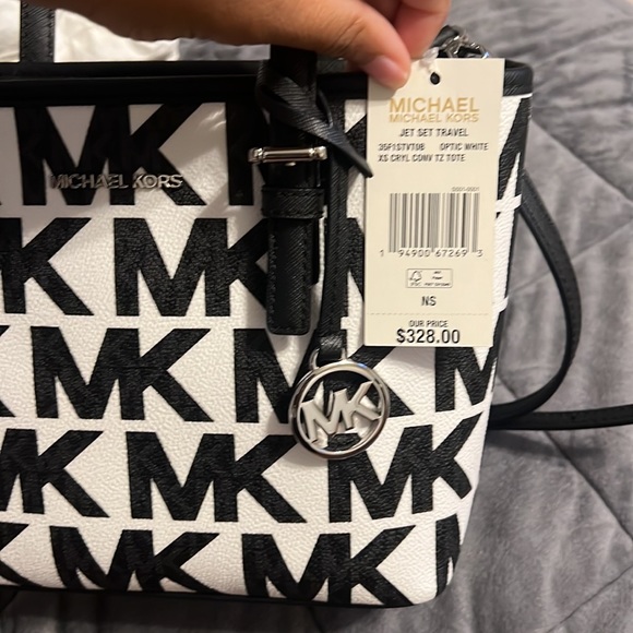 Michael Kors Optic White Black Monogram Crossbody Bag - Picture 3 of 3